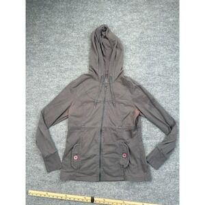 Cheetah Womens Full Zip Hoodie‎ Gray Button Detail Fleece Jacket Size Large